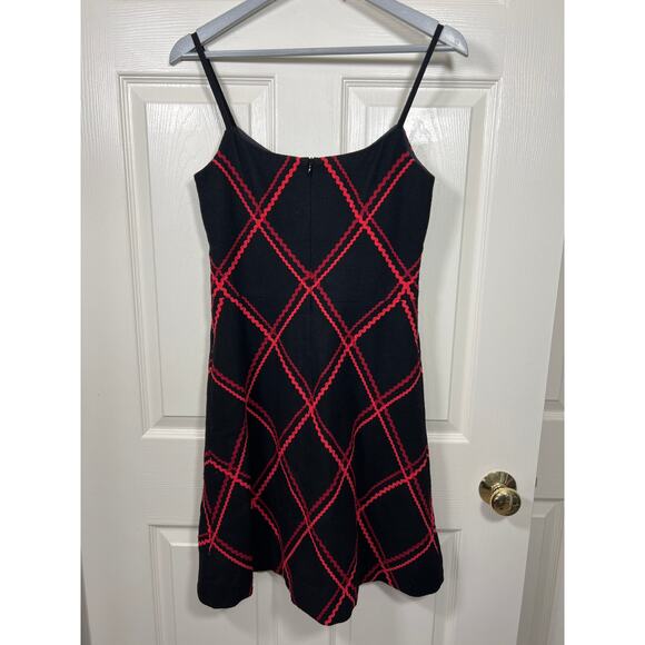 Tocca Black Wool Cashmere Slip Dress with Multi Colored Red Rickrack Detail 4 - Picture 3 of 7